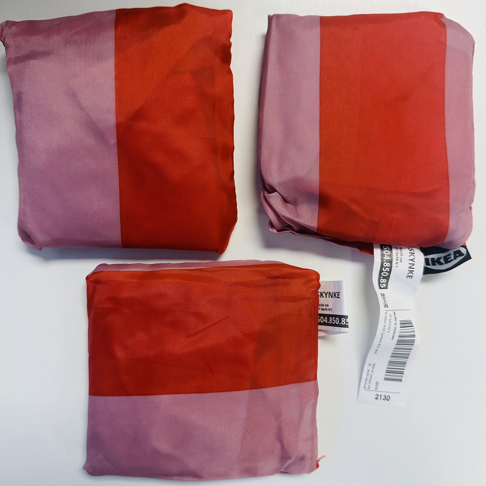 IKEA SET OF 3 SKYNKE Bag Shopping Tote FOLDABLE carry in Pocket Purse. Grocery.