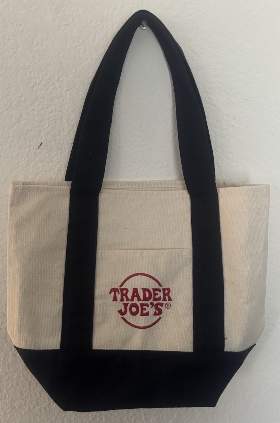 Trader Joe’s Canvas Tote Bag Beige & Black Reusable Grocery Bag w/ Tag