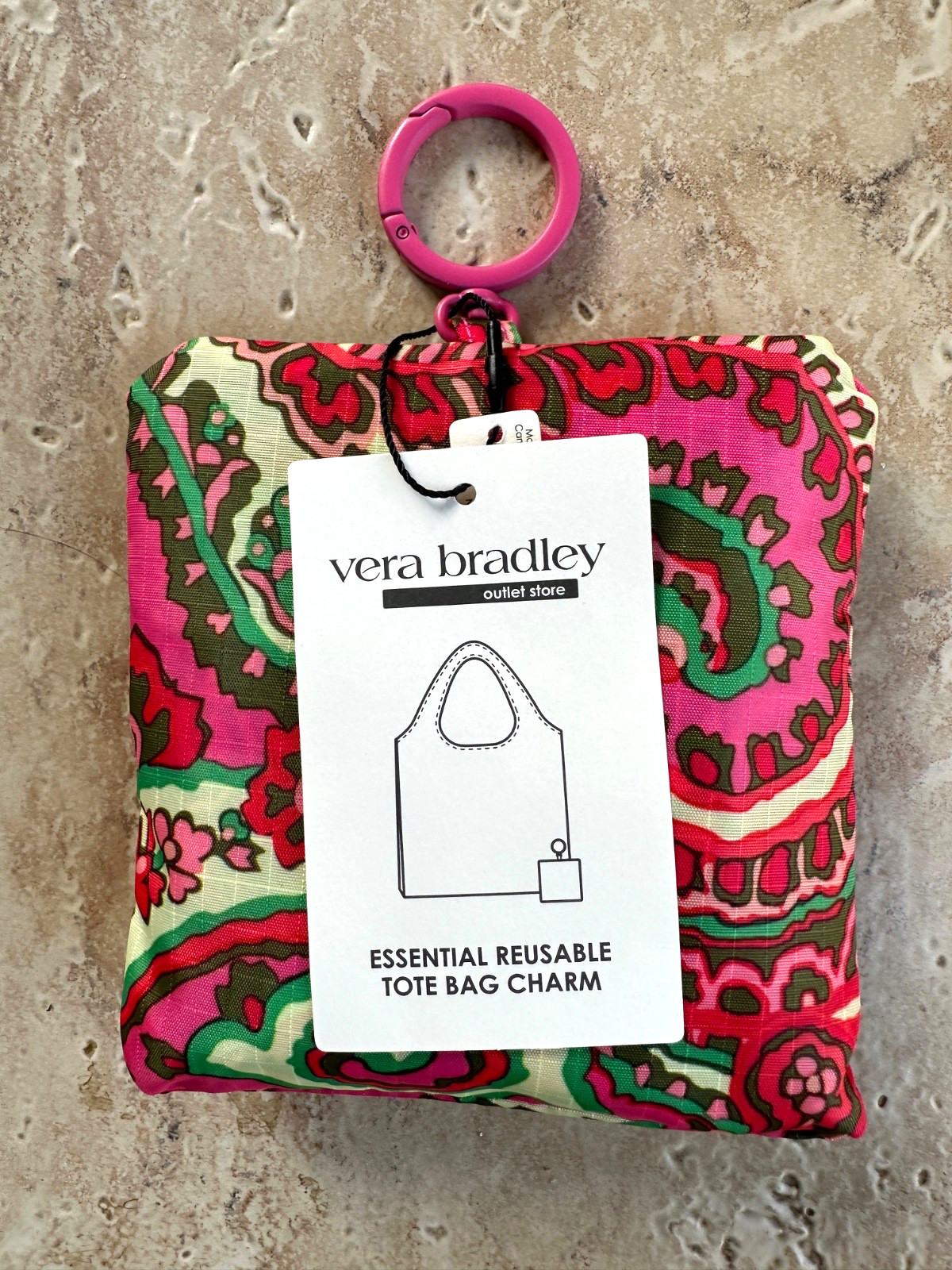 VERA BRADLEY REUSABLE TOTE BAG CHARM:NWT FISH TALE or CAPRI PINK