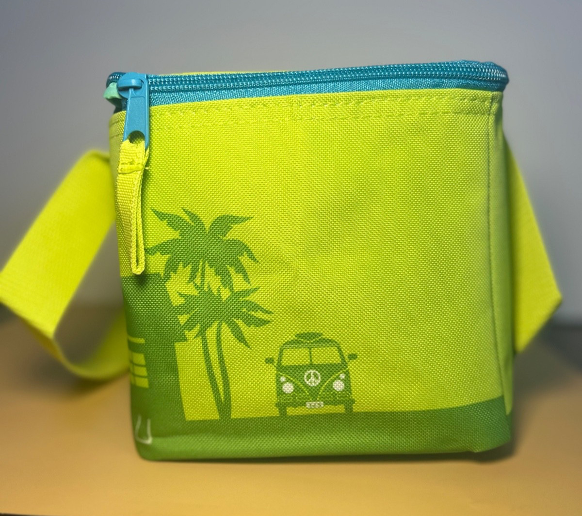 Trader Joe’s Mini Insulated Cooler Bag Tote Summer — LIME GREEN w/ Blue Zipper