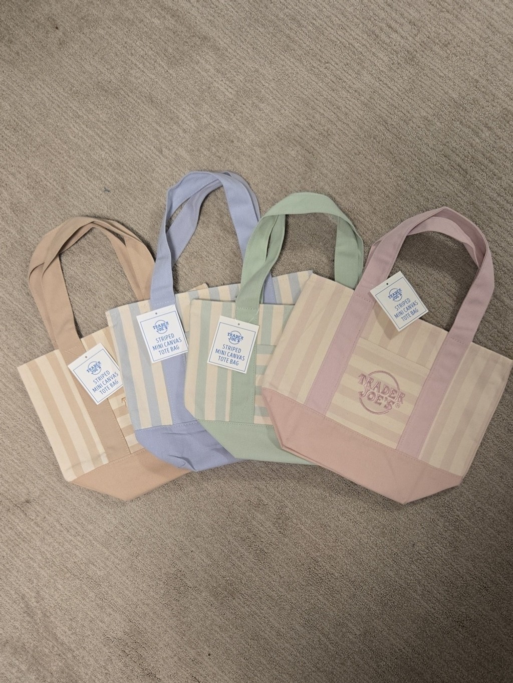 NWT Viral Trader Joe’s Pastel Striped Mini Canvas Tote Bags-Set Of 4