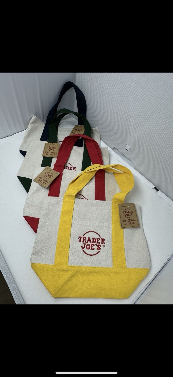 TRADER JOE’S 4 CLASSIC COLORS MINI CANVAS TOTE BAGS NWT FREE GIFT 🎁FAST SHIP