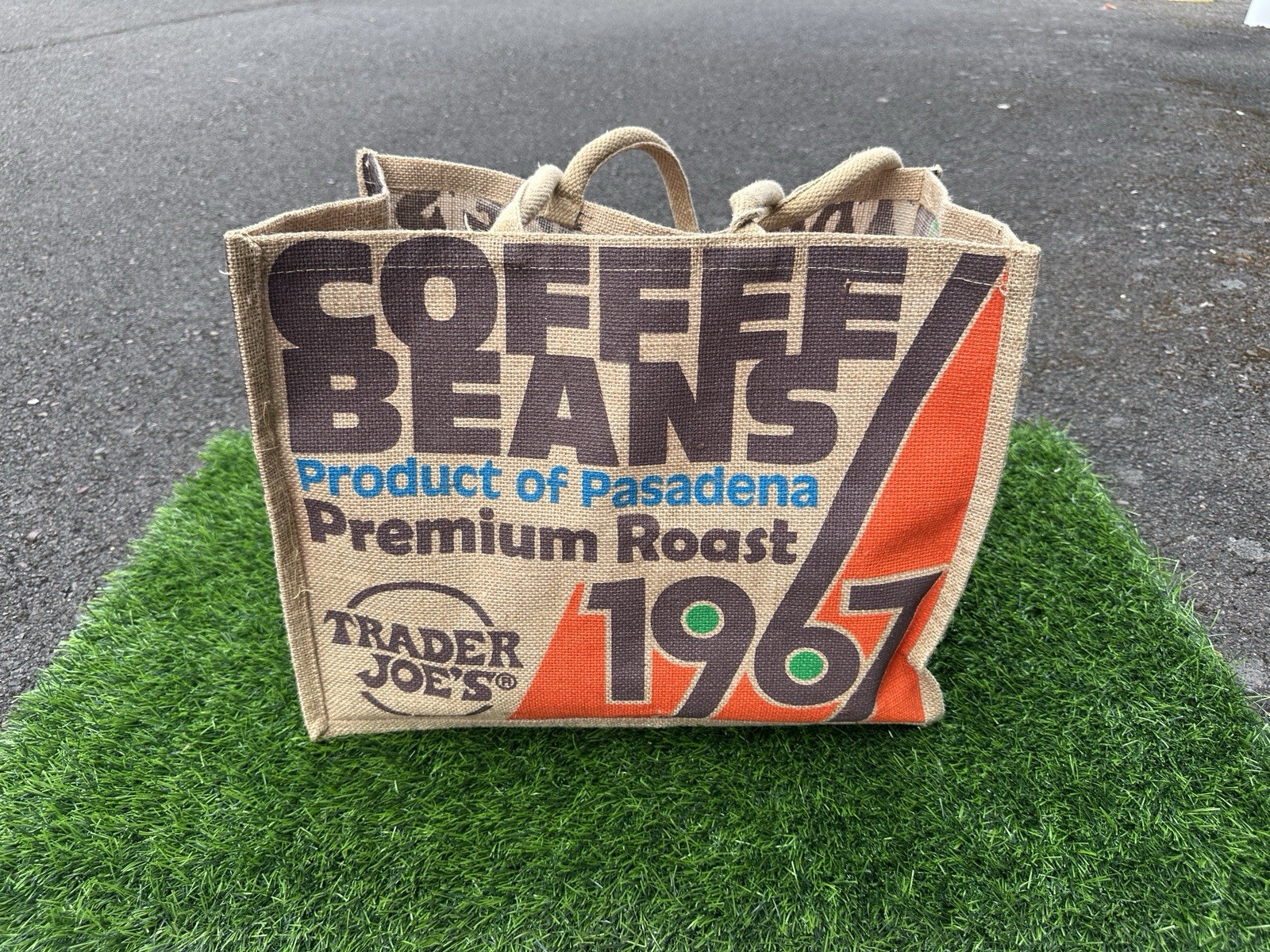 Trader Joes 1967 Coffee Beans Jute Burlap Reusable Tote Bag Pasadena Shopping