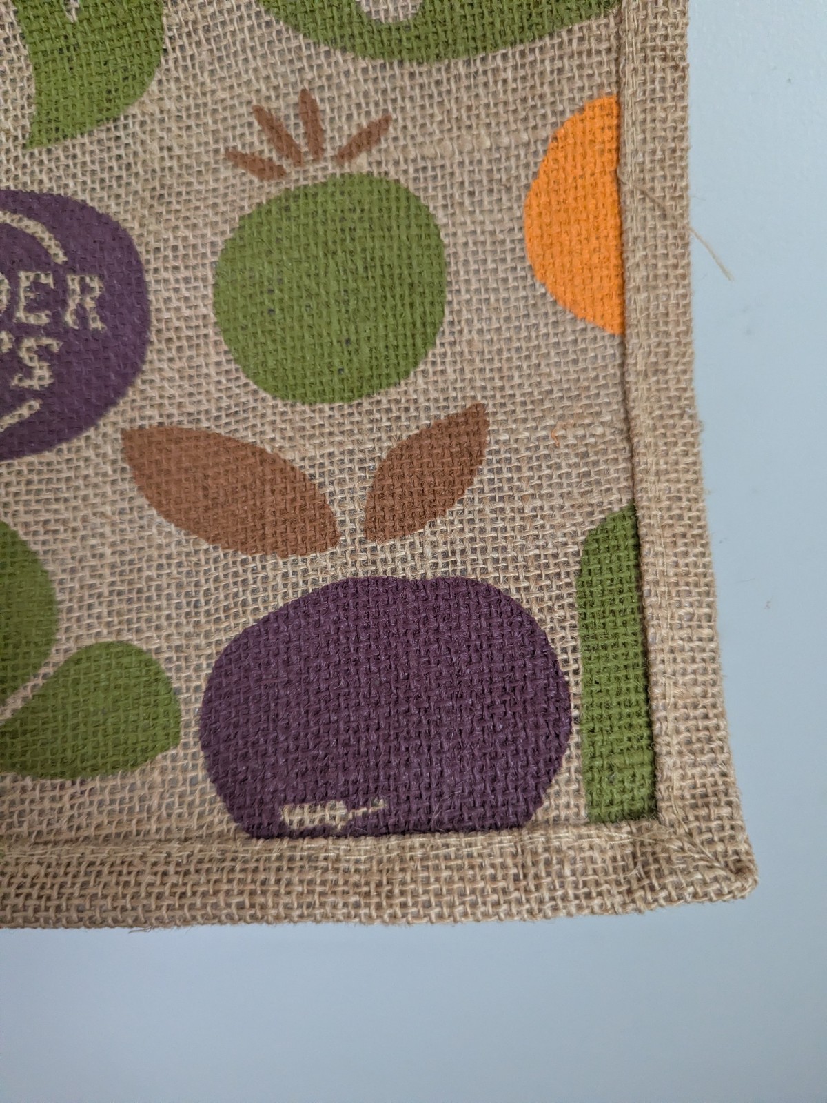 Trader Joe’s Jute Burlap Expandable Tote Bag Shopping Vegetables Eggplant Lined