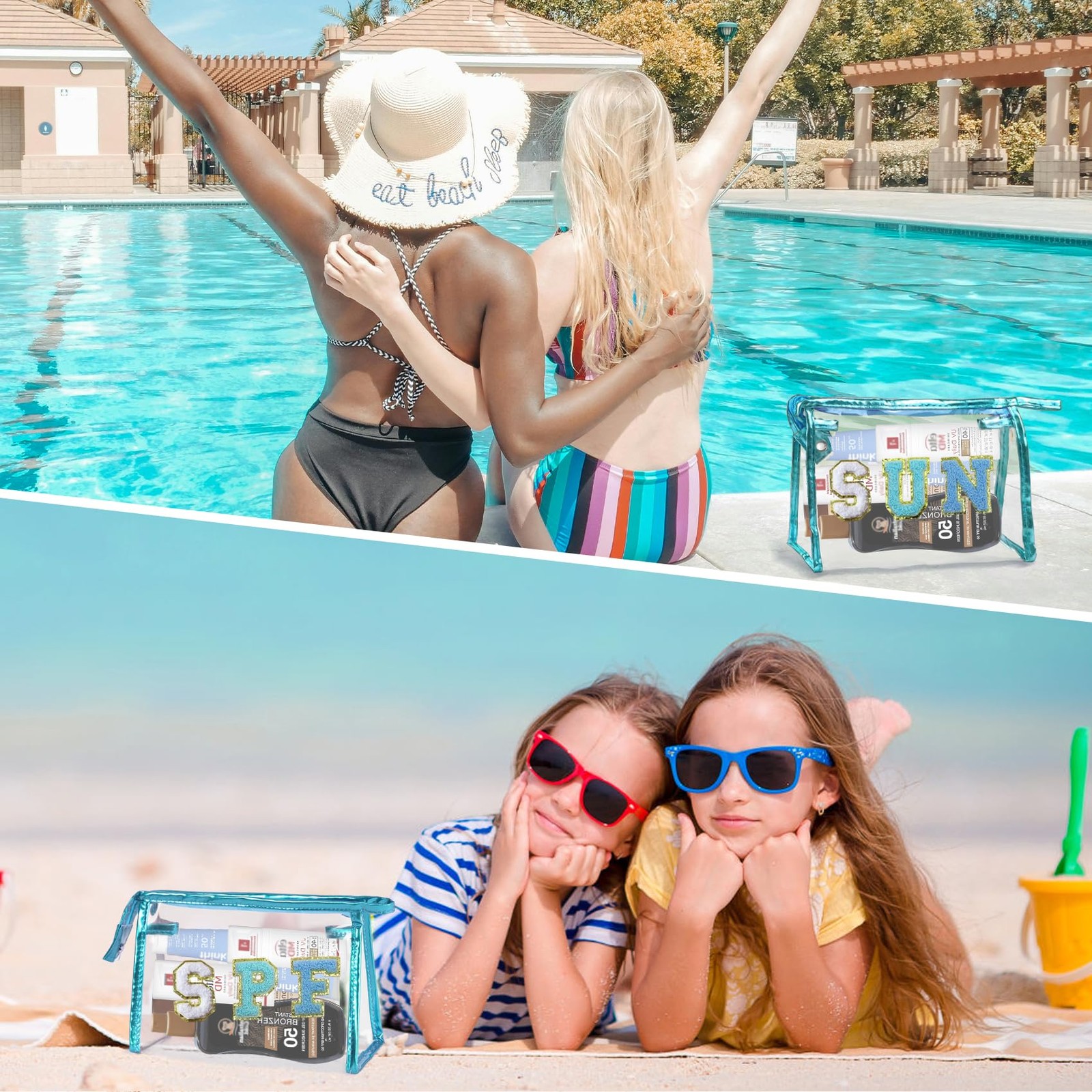 COSHAYSOO Clear Sunscreen Makeup Bag Beach Vacation Essentials Blue-SUN