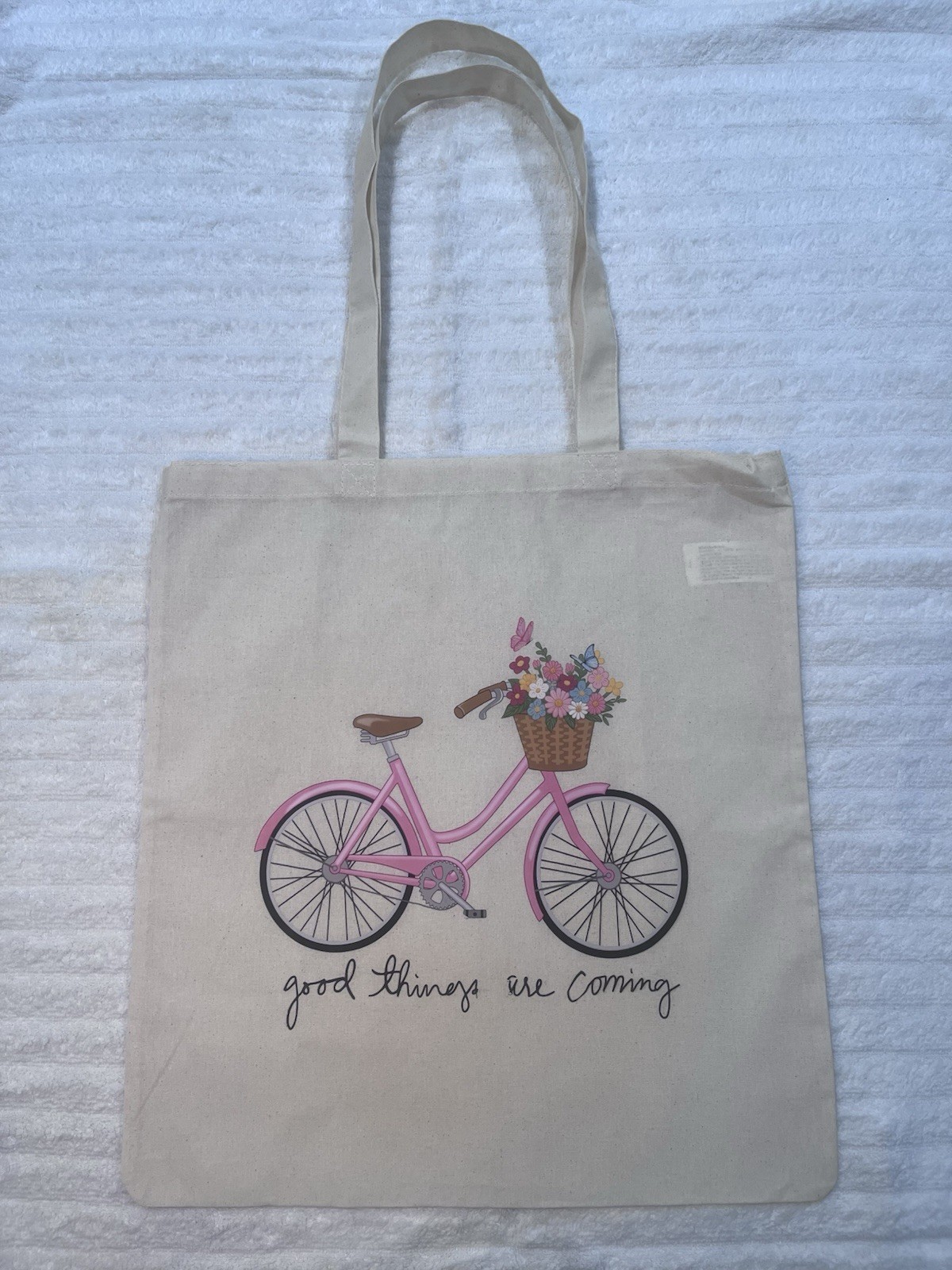 Reusable Canvas Tote Bag Beige Multicolor Butterfly Print 14x13x3 in