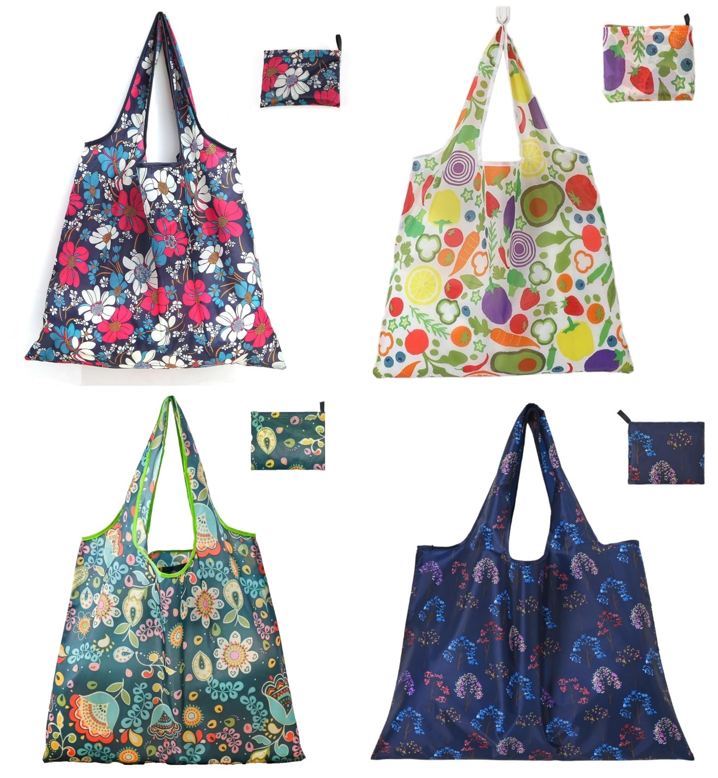 Extra Large Foldable Reusable Grocery Shopping Tote Bags Washable Polyester