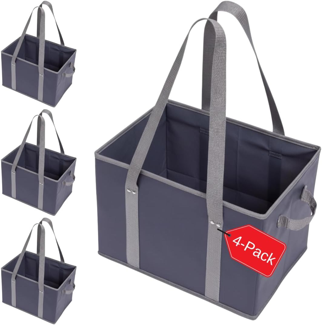 4Pk Reusable Grocery Bags Shopping Bags Tote Box Large Heavy Duty