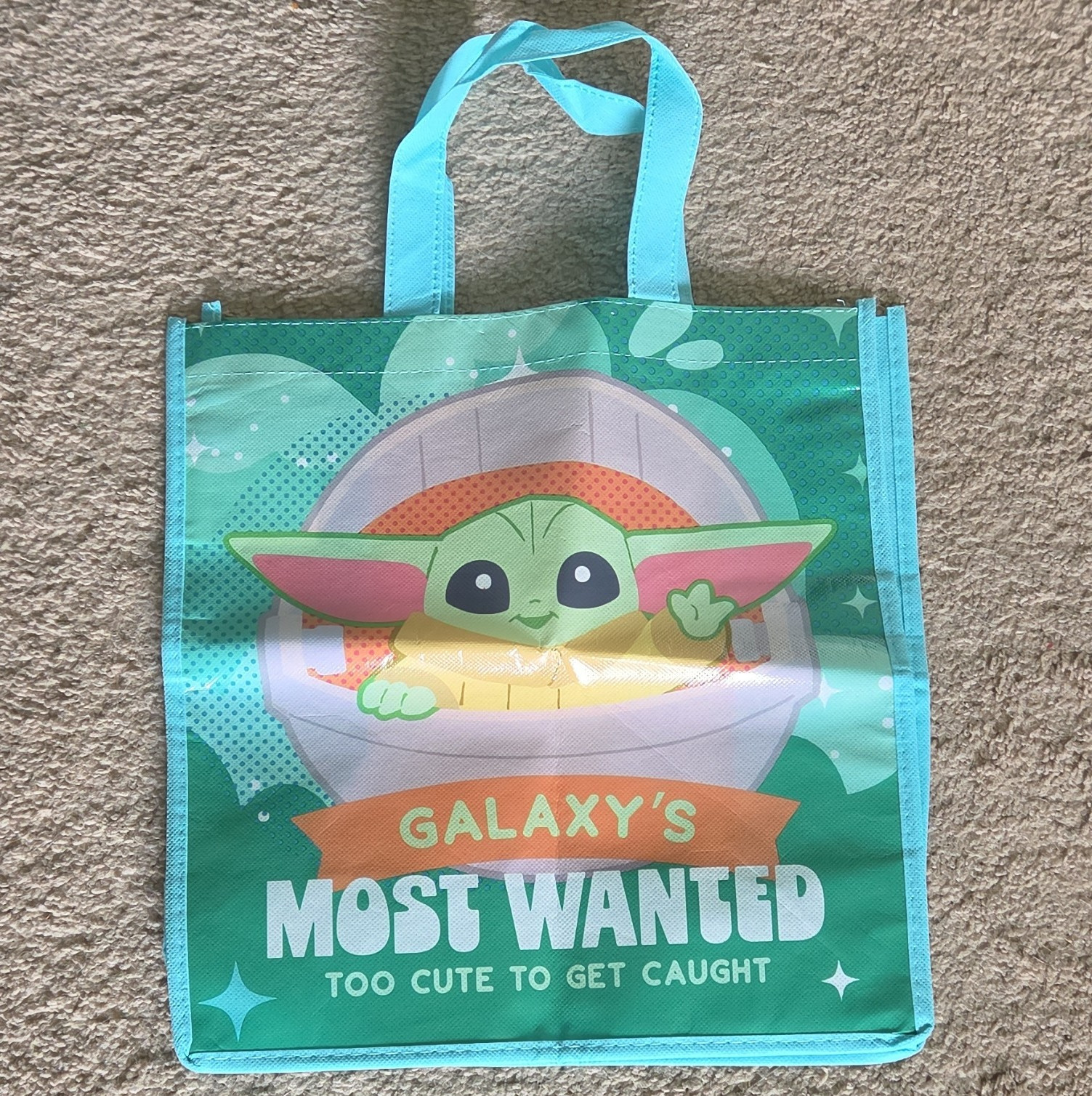 Grogu Star Wars “Galaxy’s Most Wanted” Reusable Tote Bag Green/Blue 13x12x6
