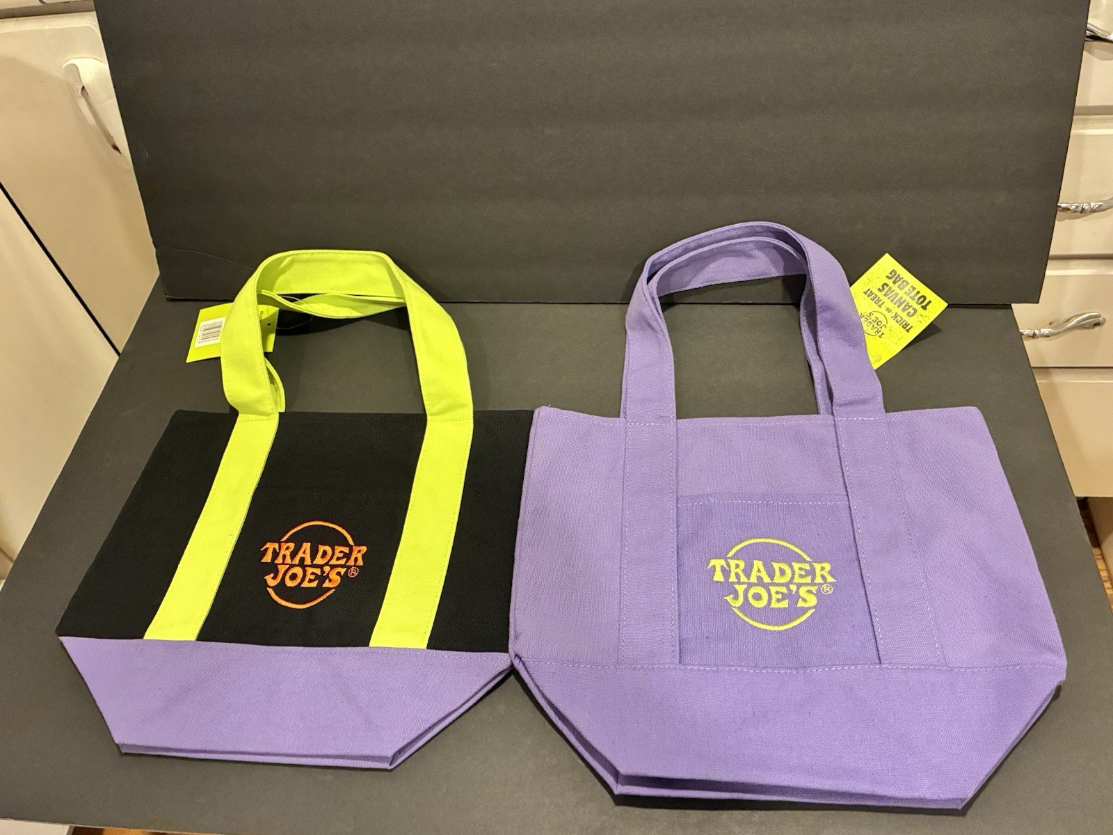 Trader Joe’s Halloween Mini Tote Bag 13 x 11 Inches Set Of 2 Lavender/Black New