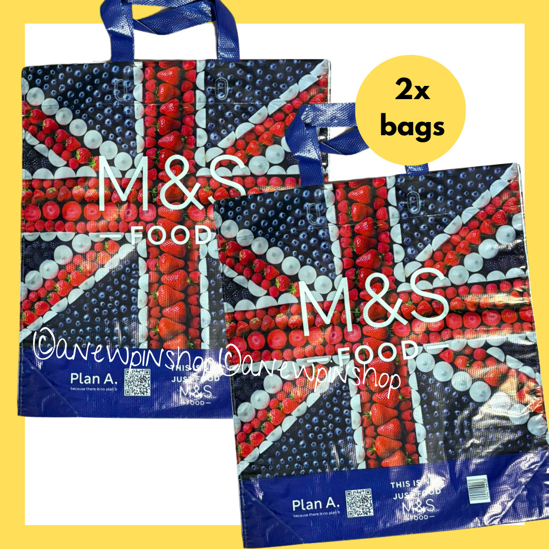 M&S Shopping Bags x2 Large Durabag Plastic Carriers Strong Durable Union Jack