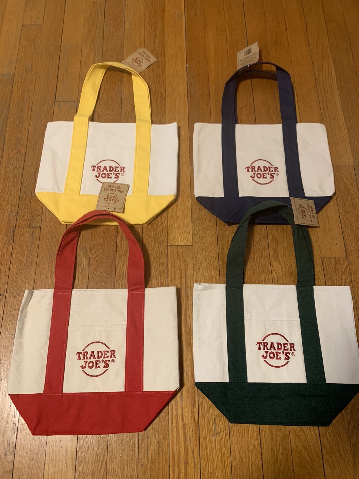 🌟Trader Joe’s Mini Canvas Reusable Tote Bags Set All 4 Colors Limited 2024 NWT