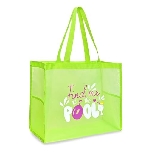 Large Capacity Mesh Beach Tote Bag With funny Summer beach phrase Lemon Green