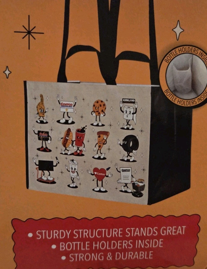 Costco Character Cartoon Reusable Shopping Tote with Bottle Holder (SINGLE BAG)