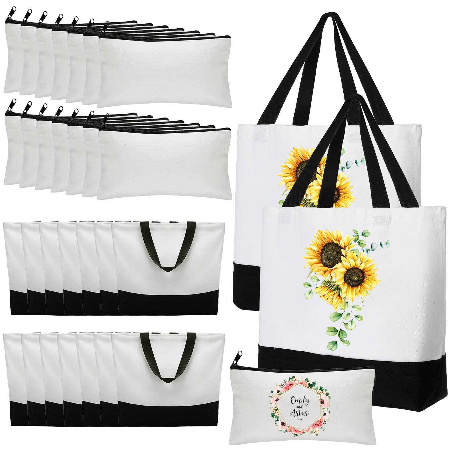 28 Piece Blank Canvas Tote and Makeup Bag Bulk Plain Cotton Tote with Handle …