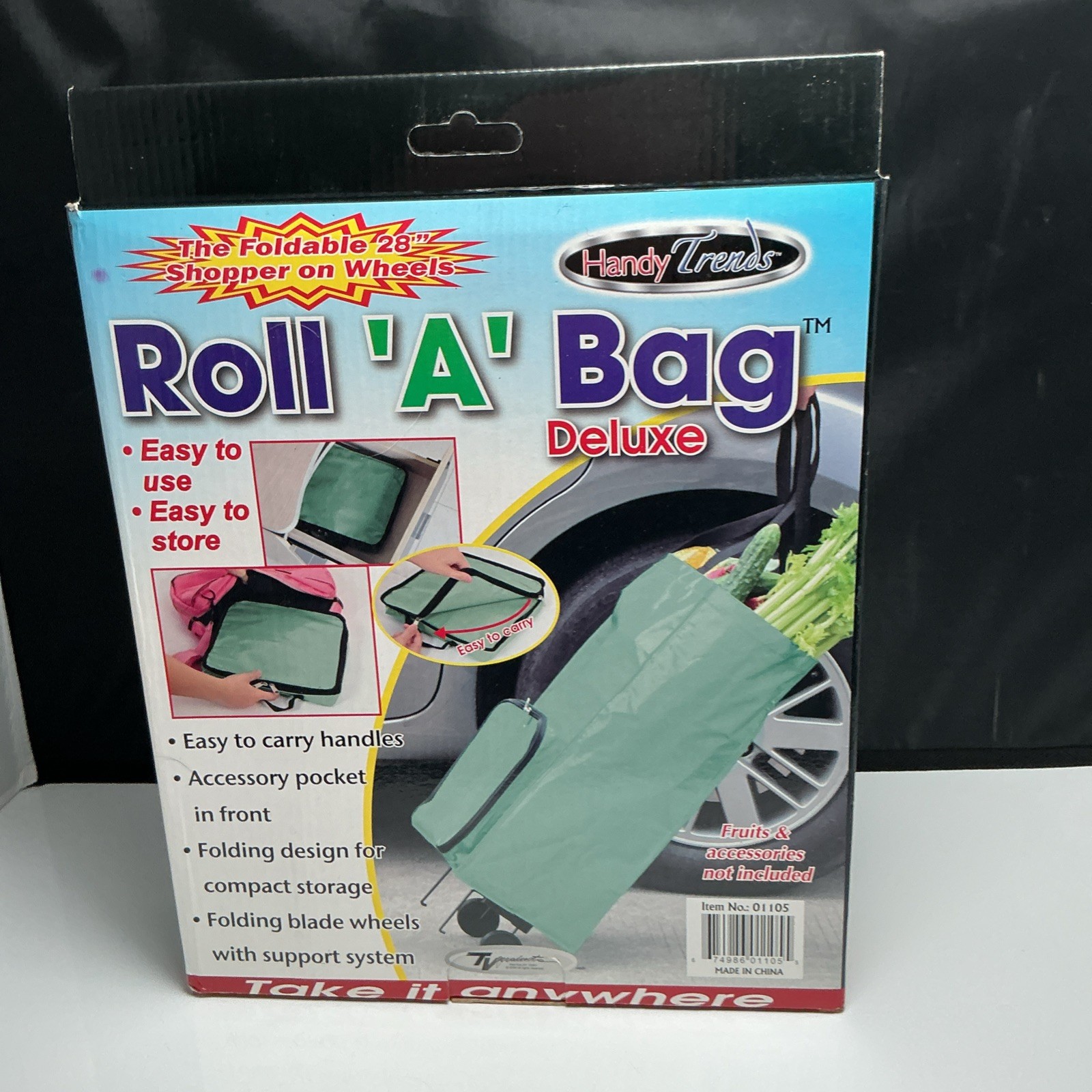 Roll A Bag Foldable Wheeled 28 Inch Shopping Tote Cart