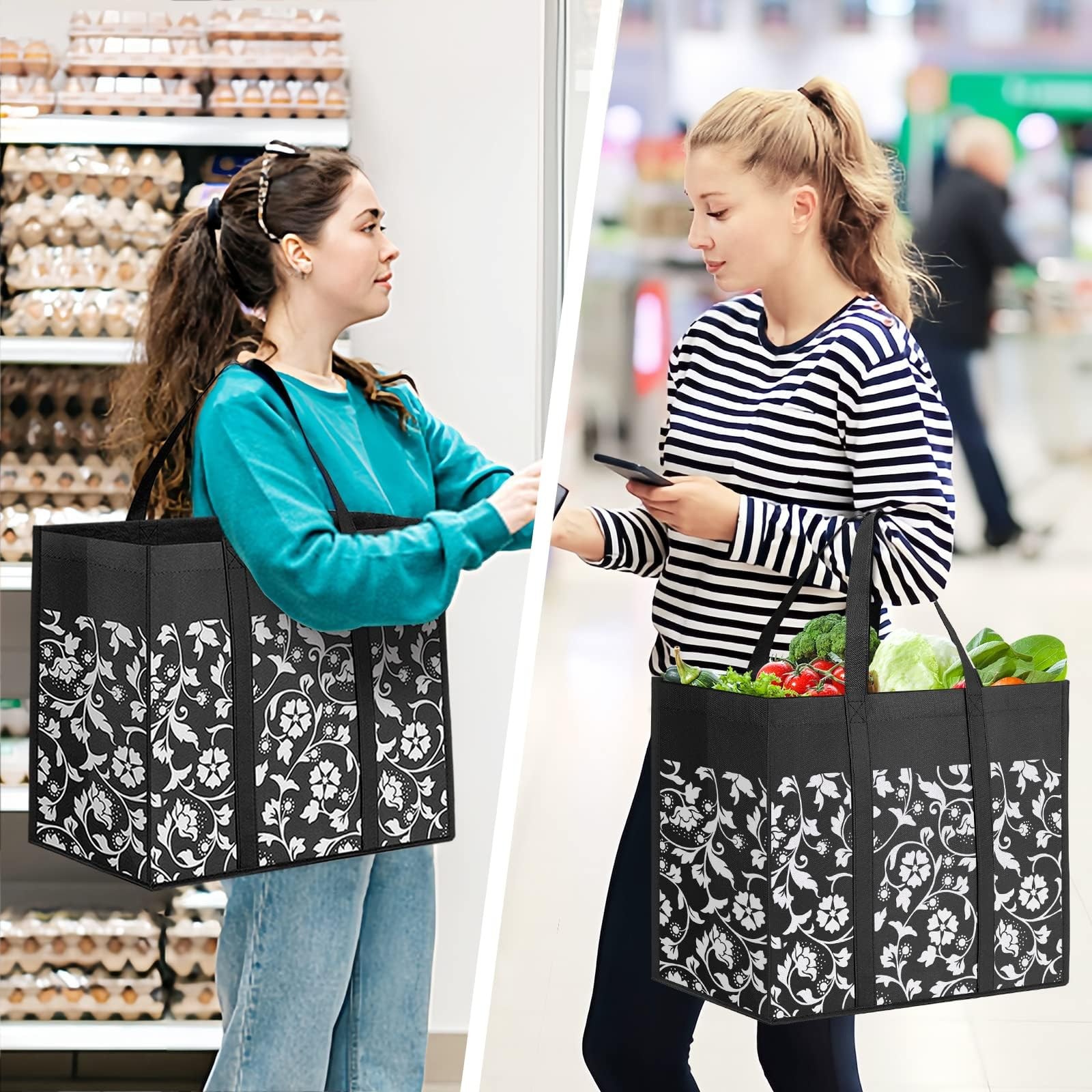 Reusable Grocery Bags Foldable Tote Bags bulk with Reinforced Handles Shoppin…