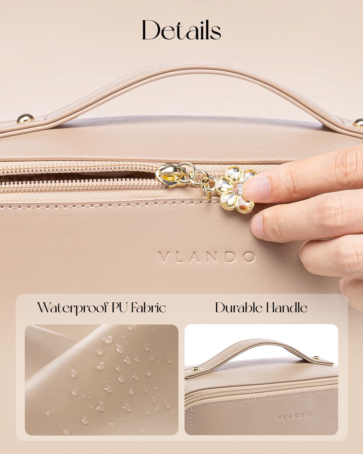VLANDO Makeup Bag,Travel Toiletry 9.1 x 4.8 x 4.7 inches, 01.Toffee