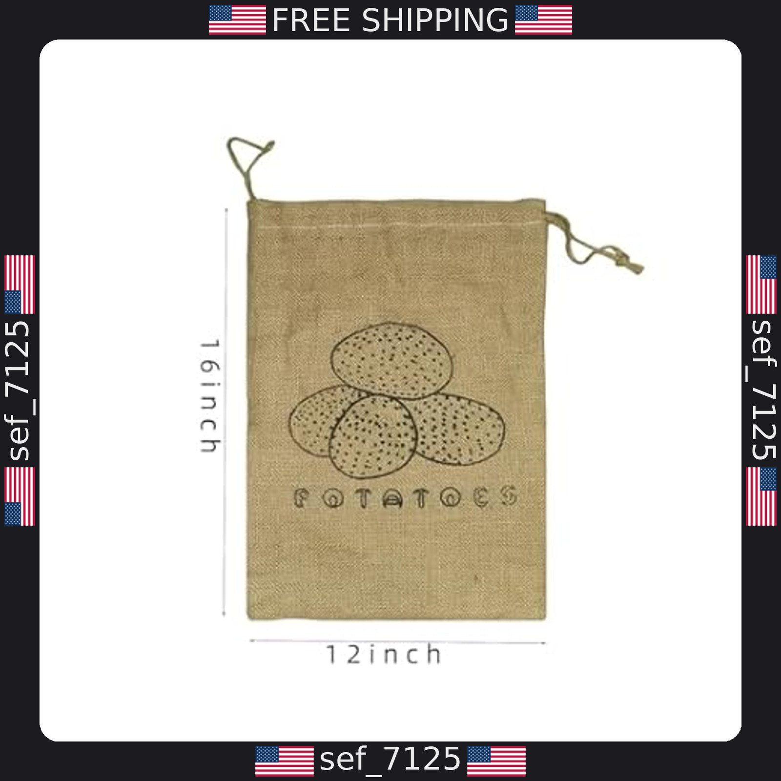 Burlap Potato Storage Bag, Reusable Drawstring Sack for Freshness 16×12 inch