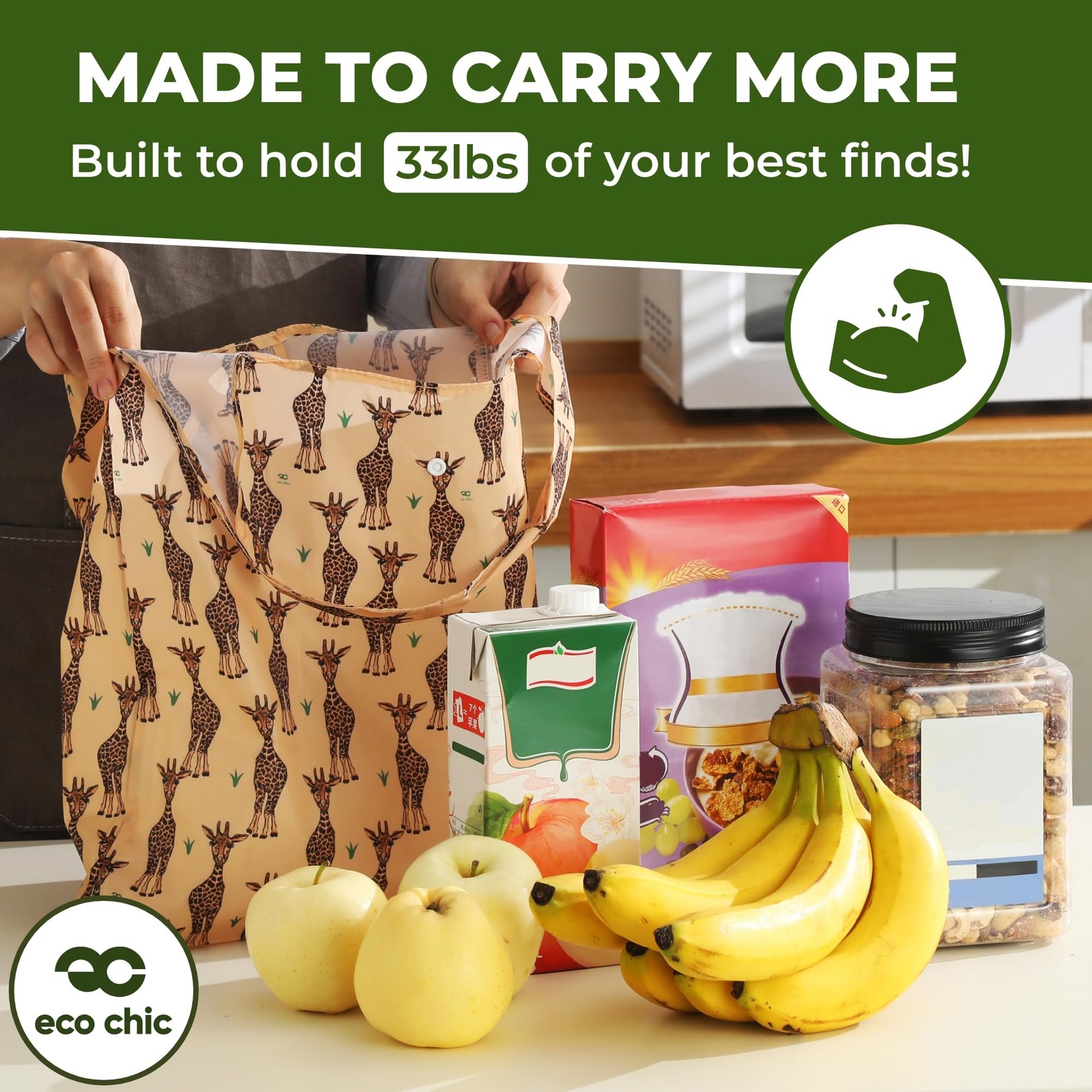 Foldable Reusable Grocery Bags Lightweight Recycled Waterproof Packable Tote