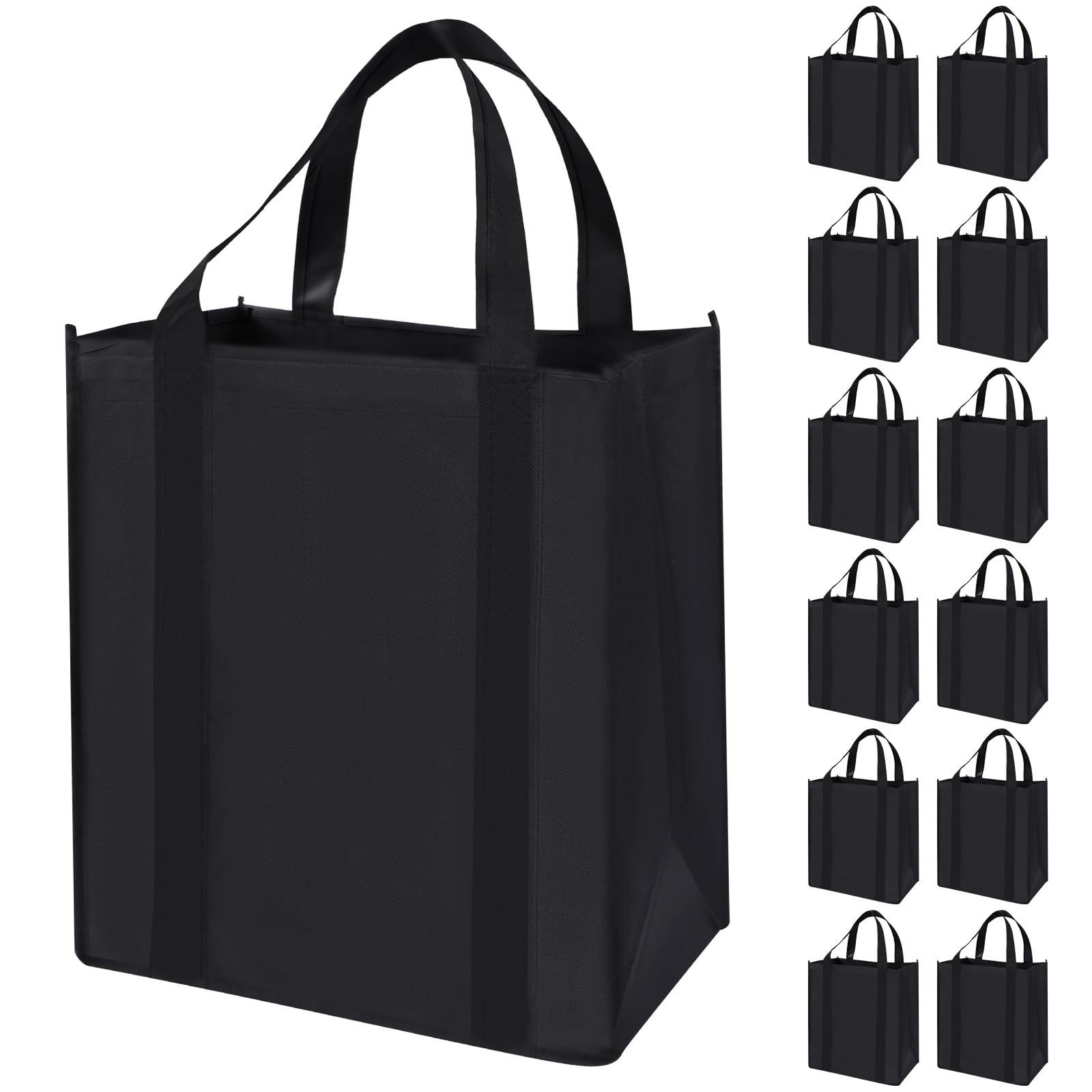 12 Pack Heavy Duty Reusable Grocery Bags Large Shopping Tote 40 lbs Black