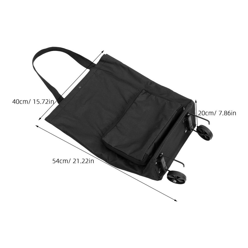 Portable Folding Shopping Bag with Wheels Lightweight Black Oxford Fabric Tote