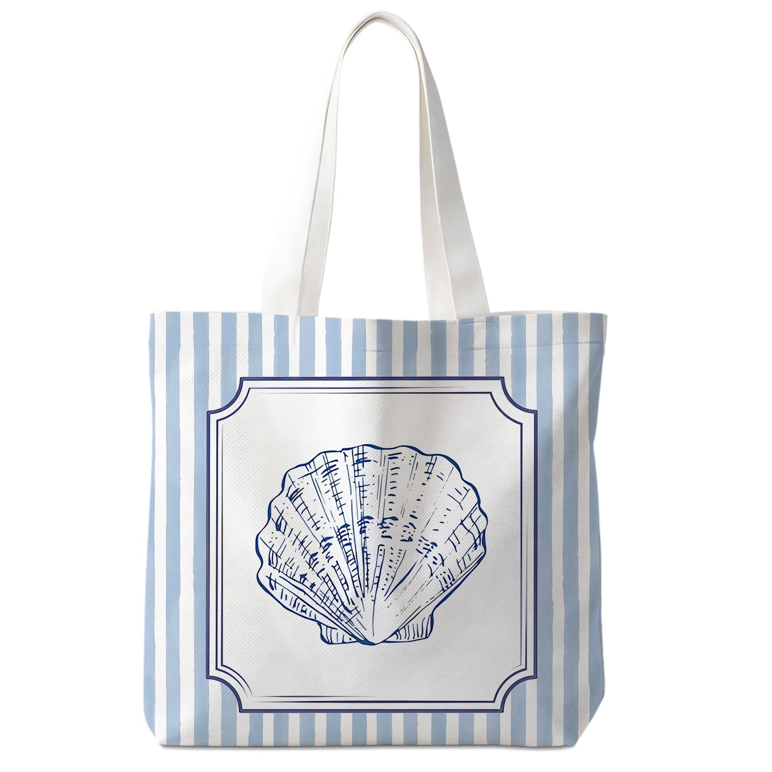 Coastal Beach Scallop Shell Tote Bag for , Nautical Ocean Seashell Canvas Tot…