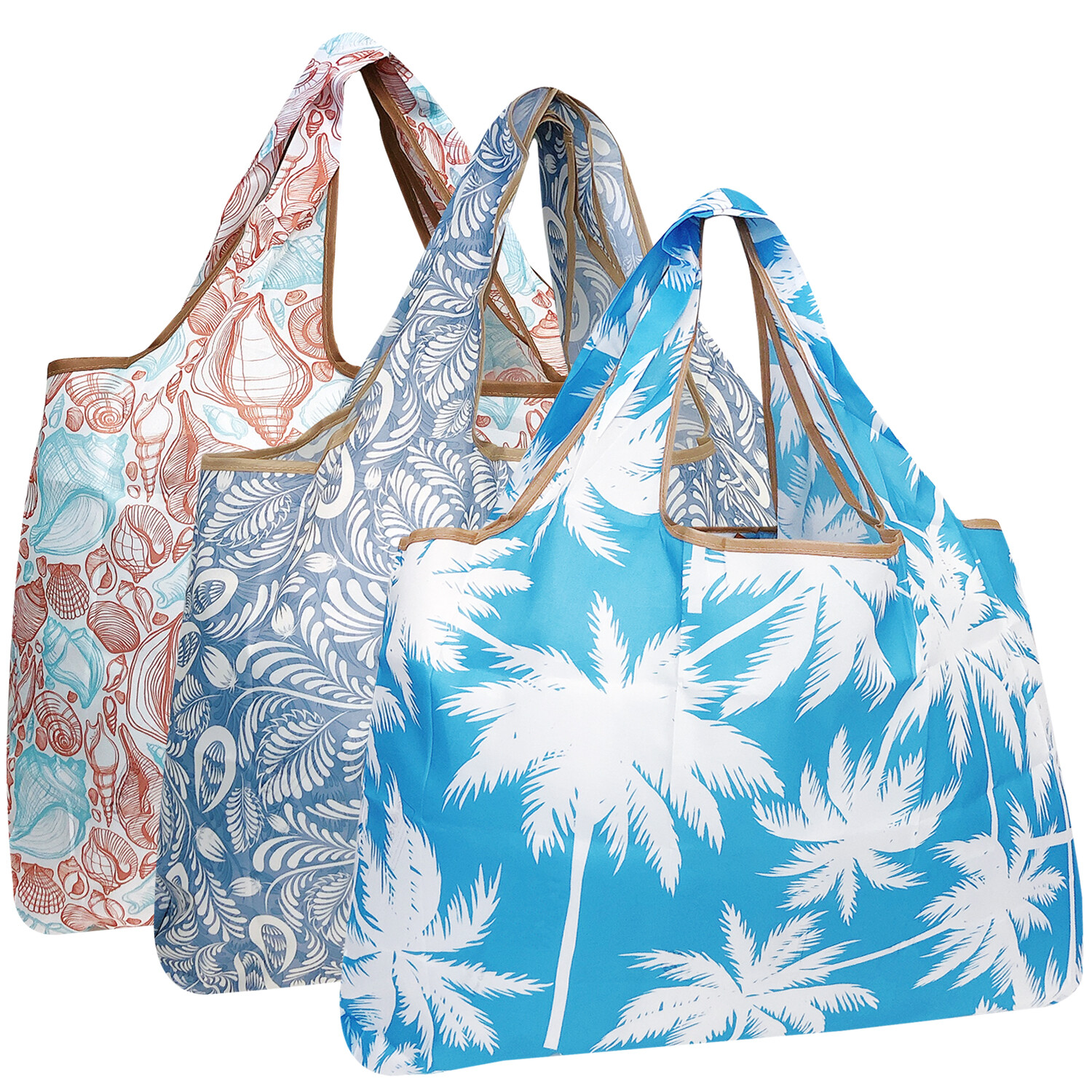 Wrapables Large Foldable Tote Nylon Reusable Grocery Bag, 3 Pack
