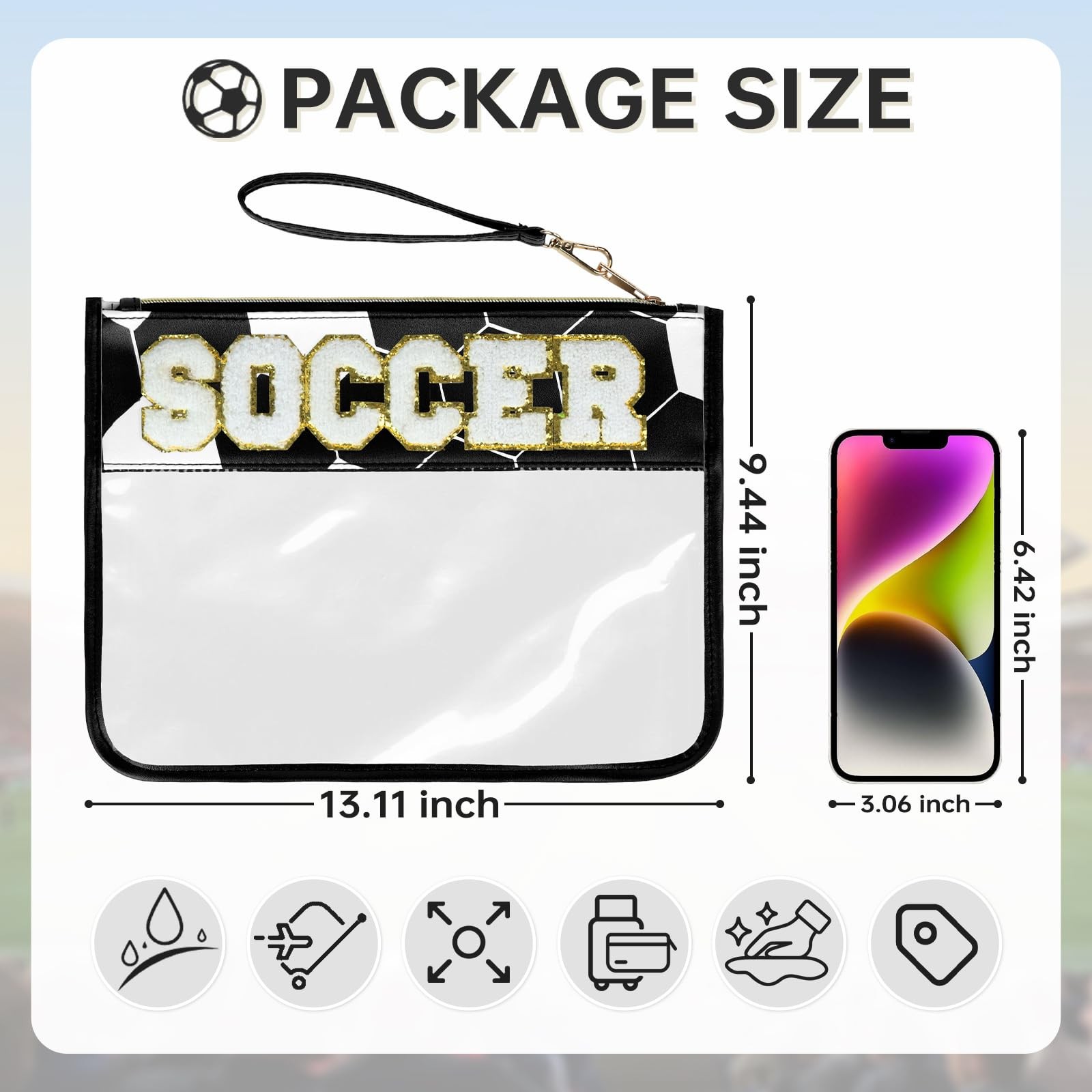 Soccer Gifts Makeup Bag with Chenille Letter Patch, for Boys Medium,