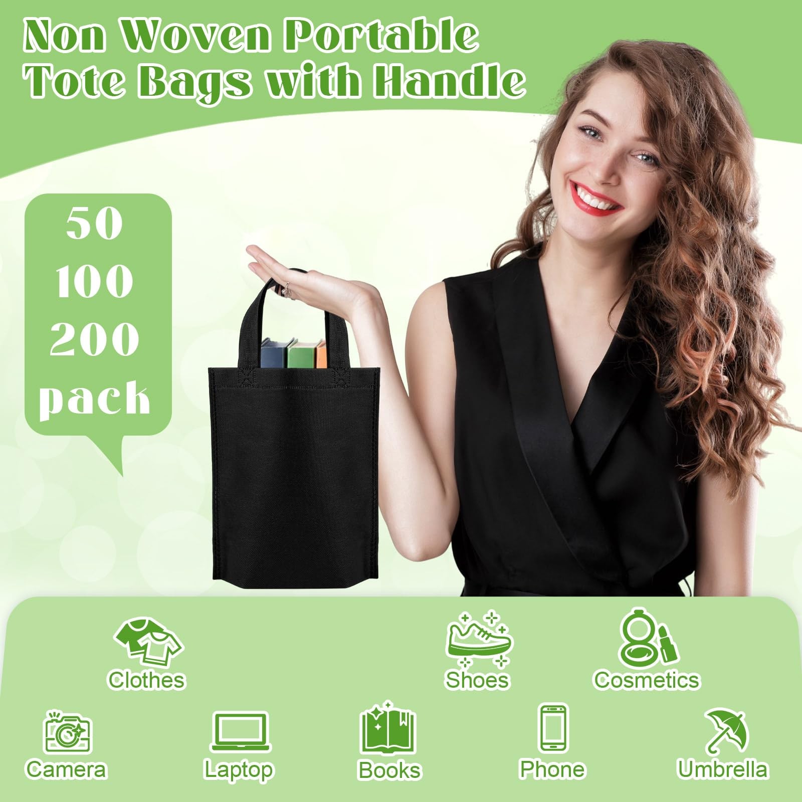 100 Pcs Reusable Grocery Bags Bulk 8 x 4 x 10 Inch Non Woven Shopping Bags wi…