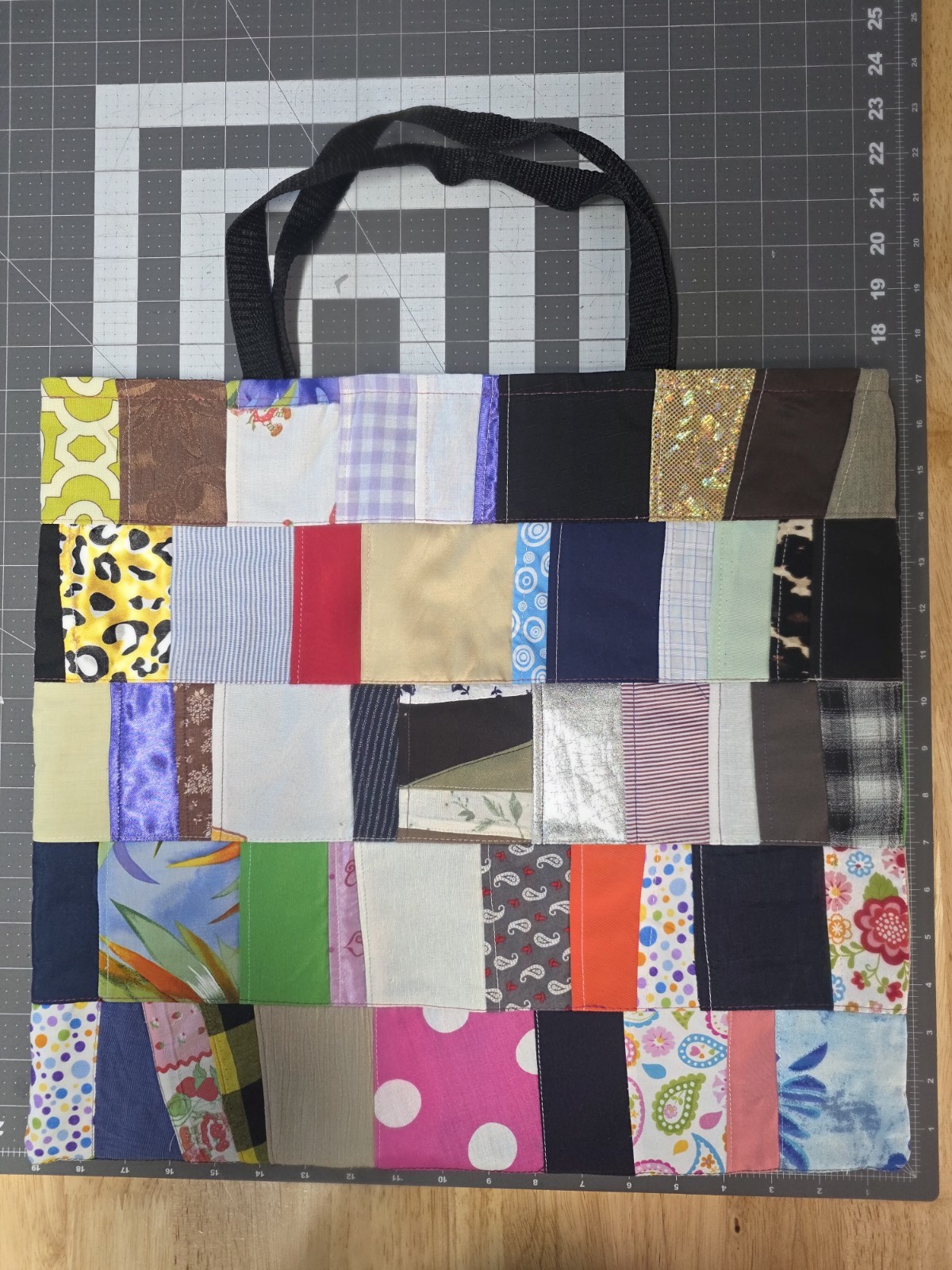 Sasue Patchwork Reusable Shopping Bag Multicolor Foldable 17 x 19 x 2 in
