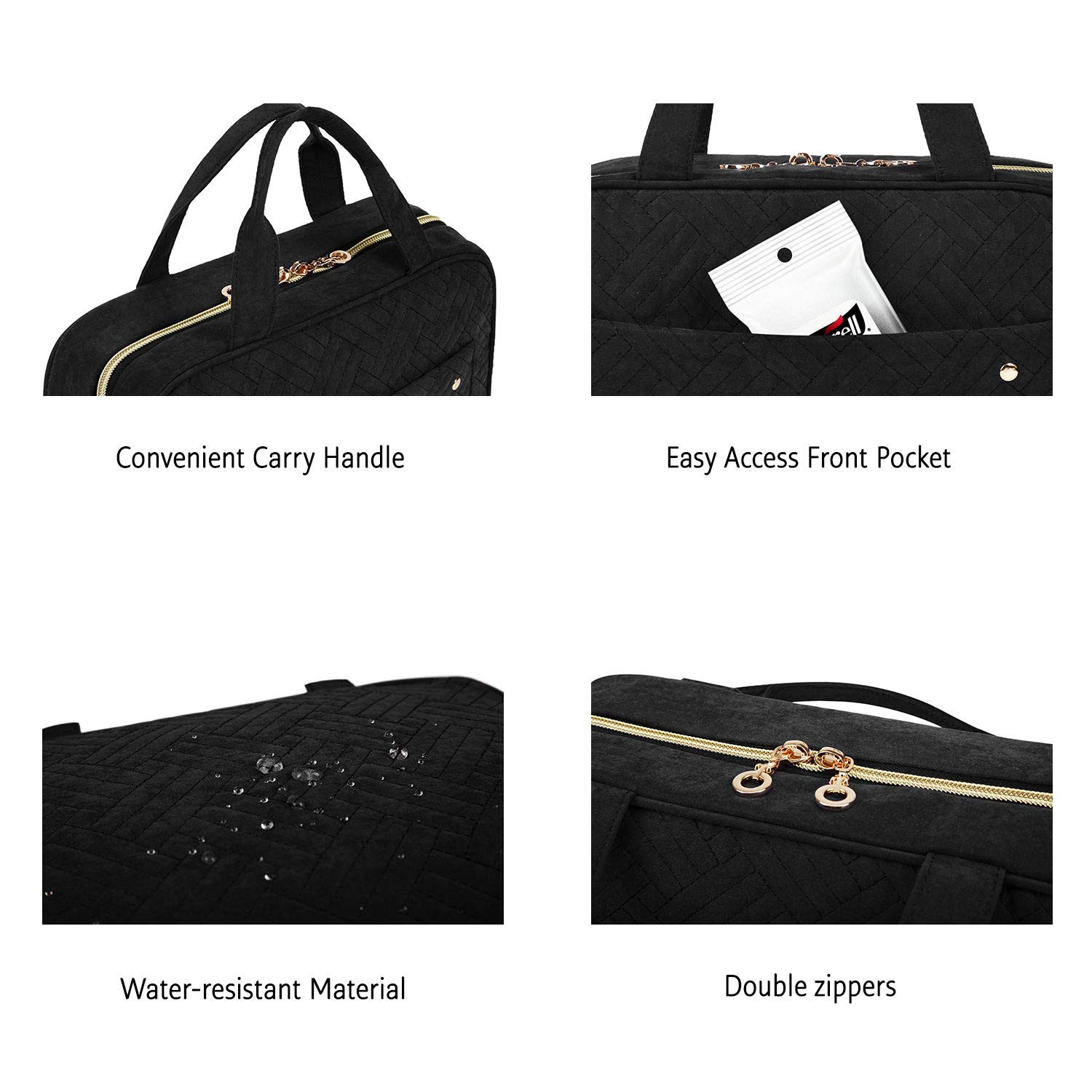 BAGSMART Large Toiletry Bag Travel with Hanging Hook, Large, Black