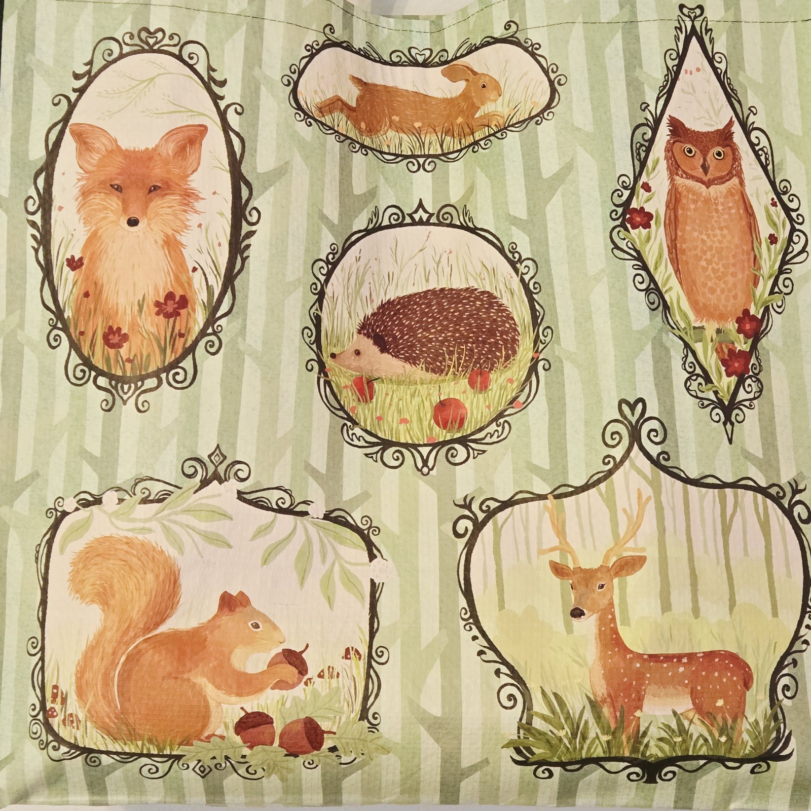 Forest Friends Collage Pictures Cute Deer Fox Owl Shopping Gift Bag TJMaxx New