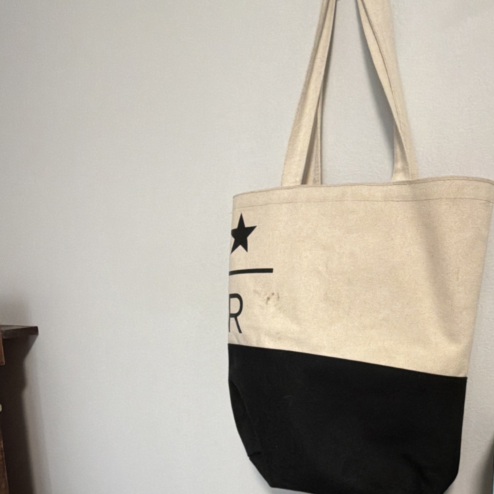 Foldable Canvas Reusable Shopping Bag Color Block Beige Black Orange Interior
