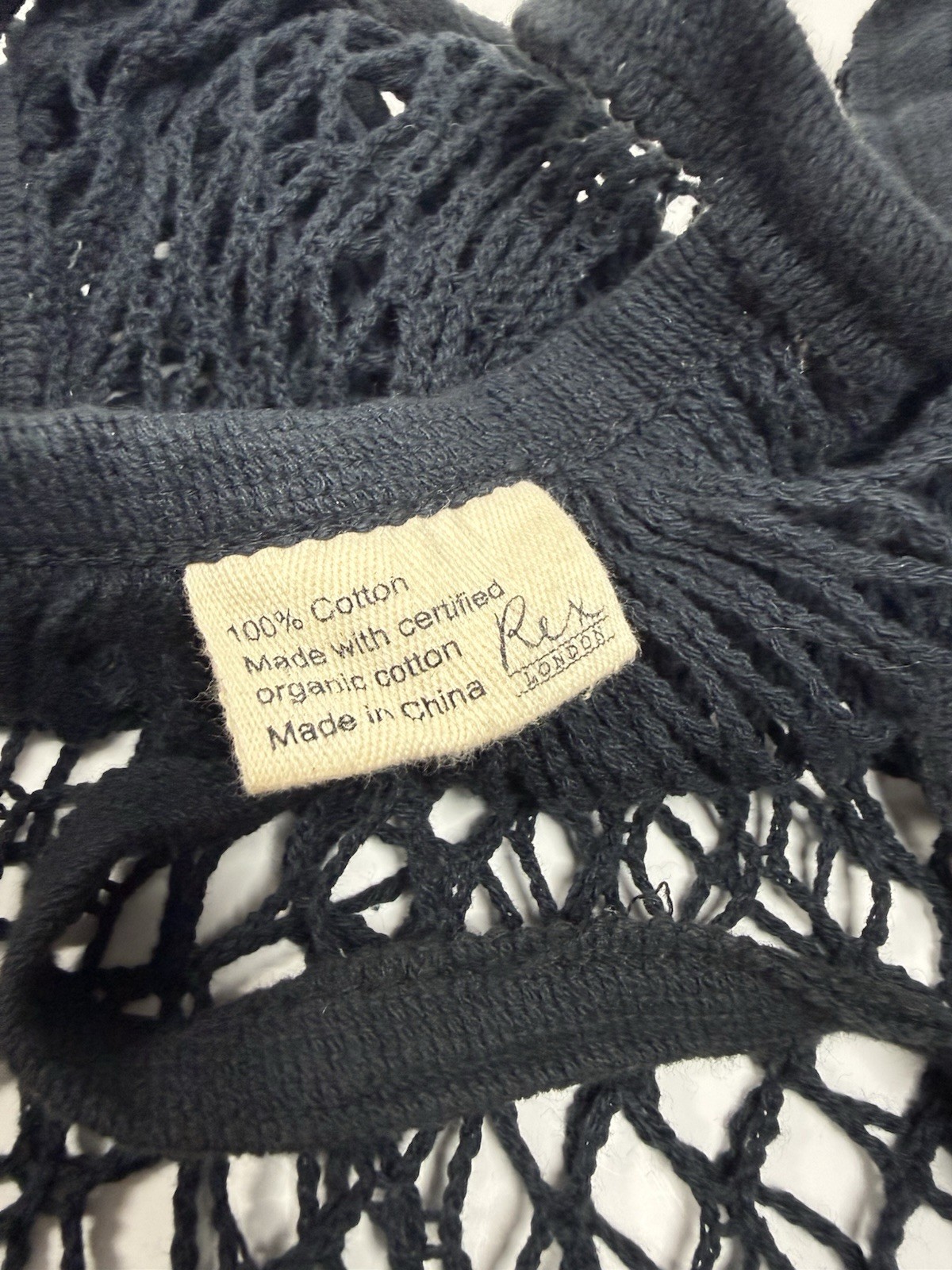 Organic 100% Cotton Produce String Bag Vegetable Black Tote Eco Friendly Farmers