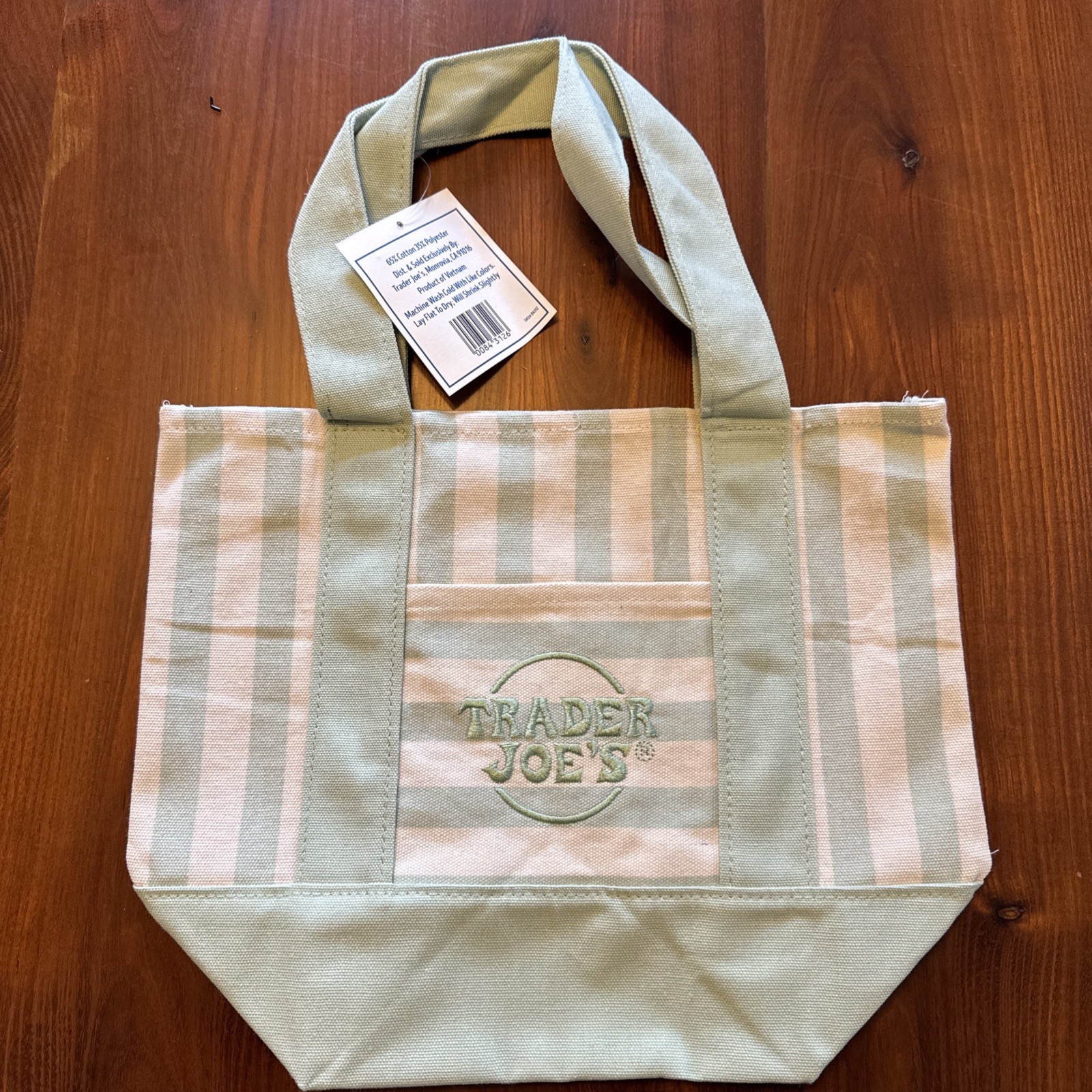TRADER JOE’S MINI PASTEL STRIPE CANVAS TOTE BAGS SET Of 4 PINK BLUE GREEN BEIGE