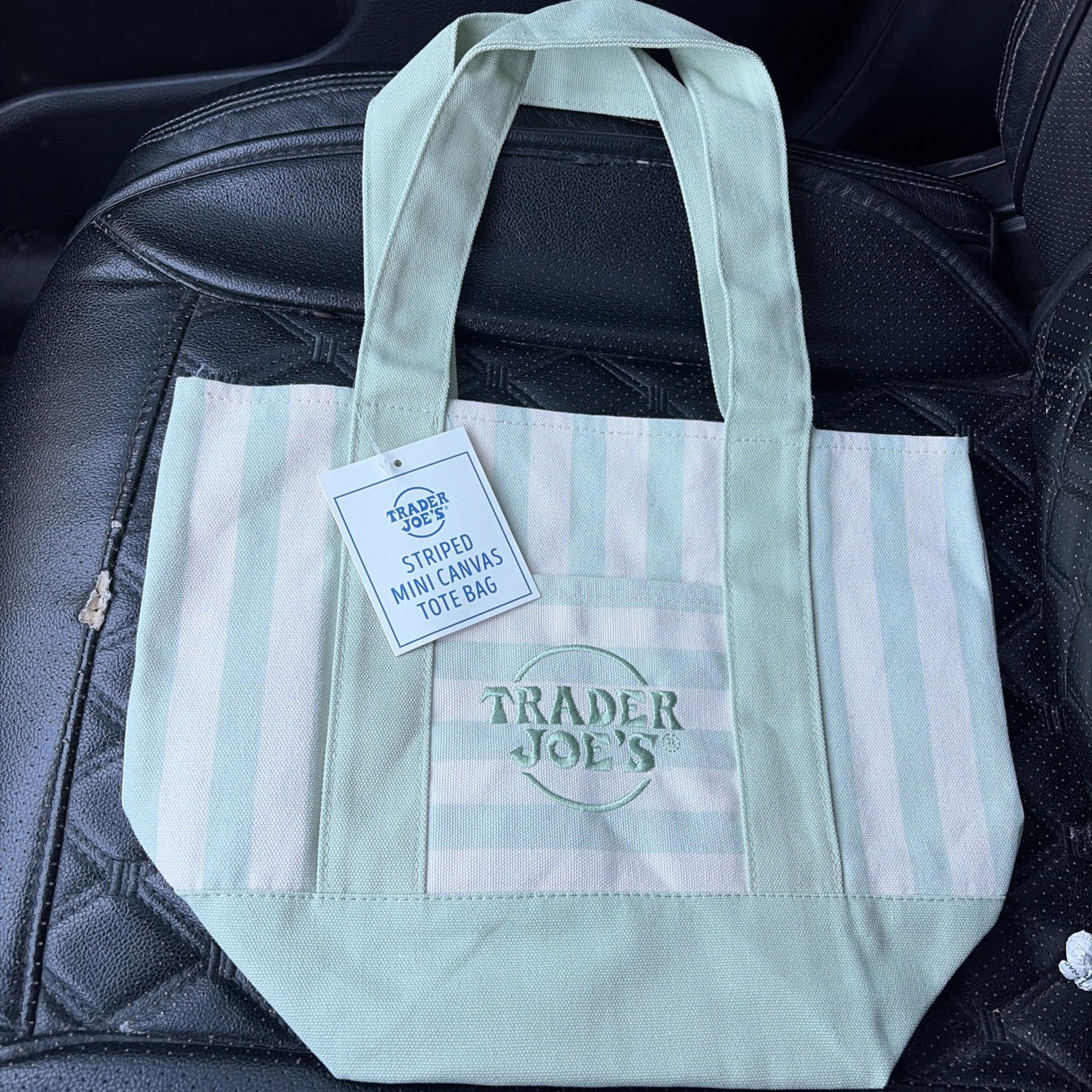 TRADER JOE’S MINI PASTEL STRIPE CANVAS TOTE BAGS SET Of 4 PINK BLUE GREEN BEIGE