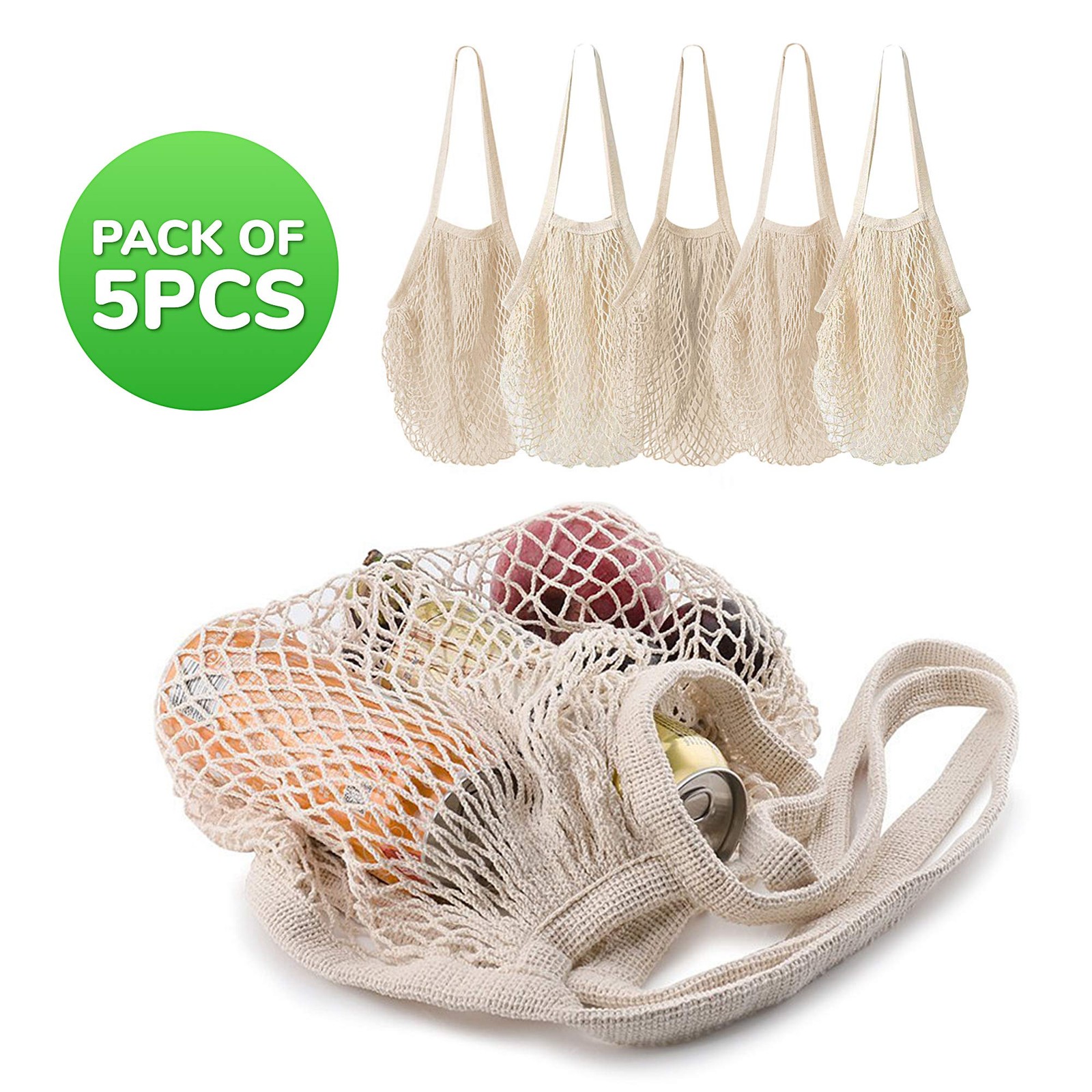 5 pack Cotton String Shopping Bags Reusable Washable Grocery Mesh Bags Organi…