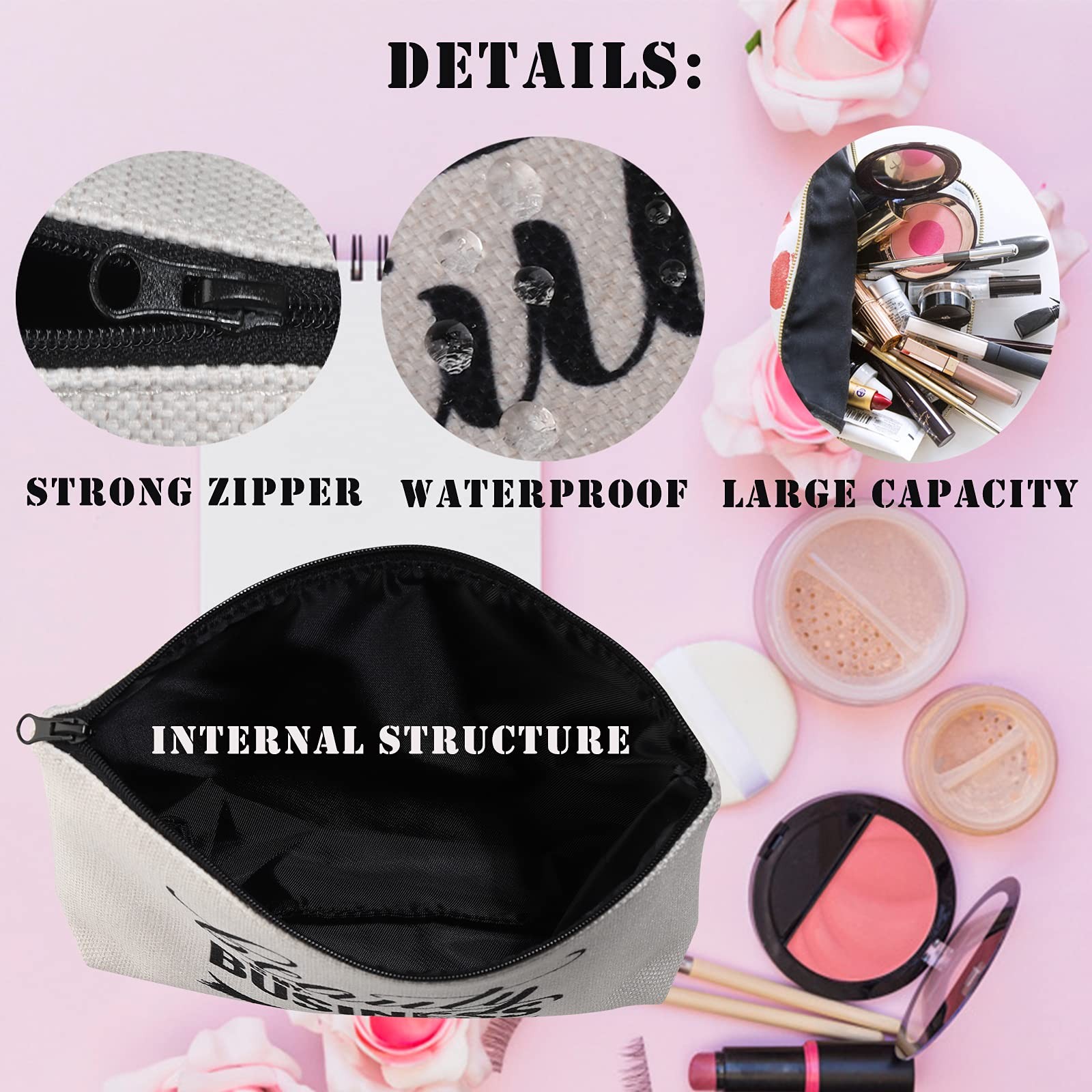 BDPWSS 15th Birthday Cosmetic Makeup Bag For Teen Girls Medium, White/Black