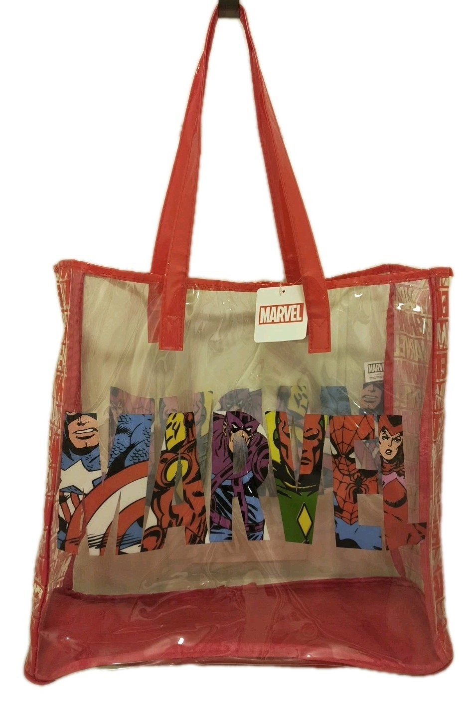 Marvel Superhero’s XL TRANSPARENT Red Reusable Tote/Shopping/Gift Bag🆓Shipping!