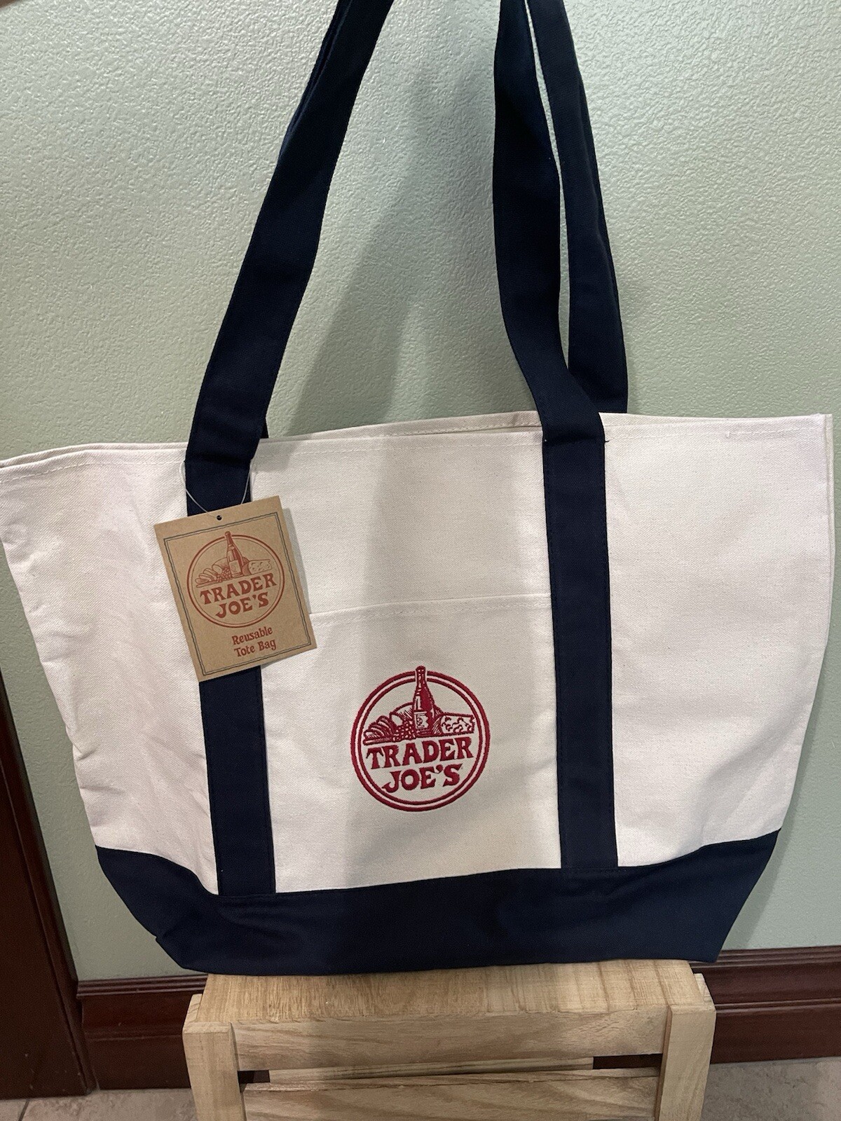 Trader Joe’s Regular Size Canvas Navy Blue Tote Bag New