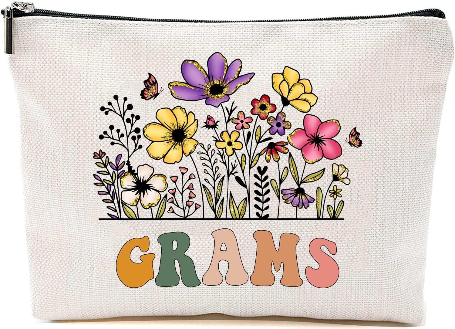 Grams Wildflowers Gifts For Mother’s Day Makeup Bags – 7”x9.8”, White