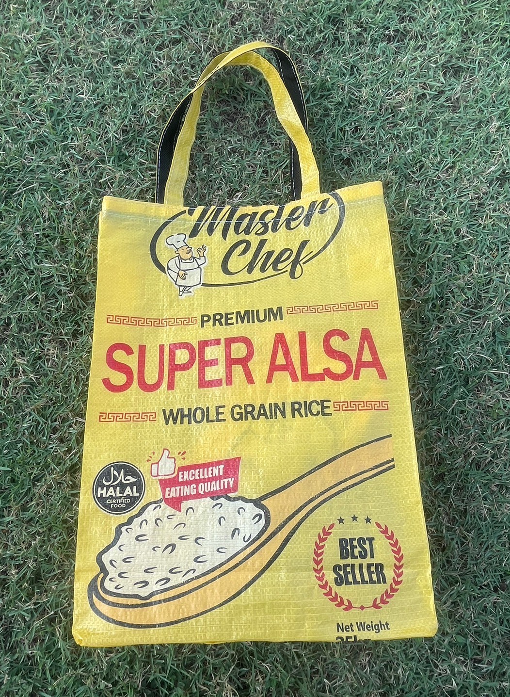 Vintage Shoulder Bag Yellow Rice Sack Eco – Friendly Master Chef Pattern Size XL