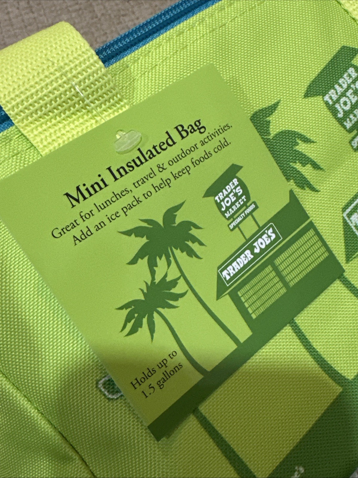 Trader Joe’s LIME GREEN BLUE ZIPPER Mini Insulated Summer 2026 Tote 1.5 Gal NWT