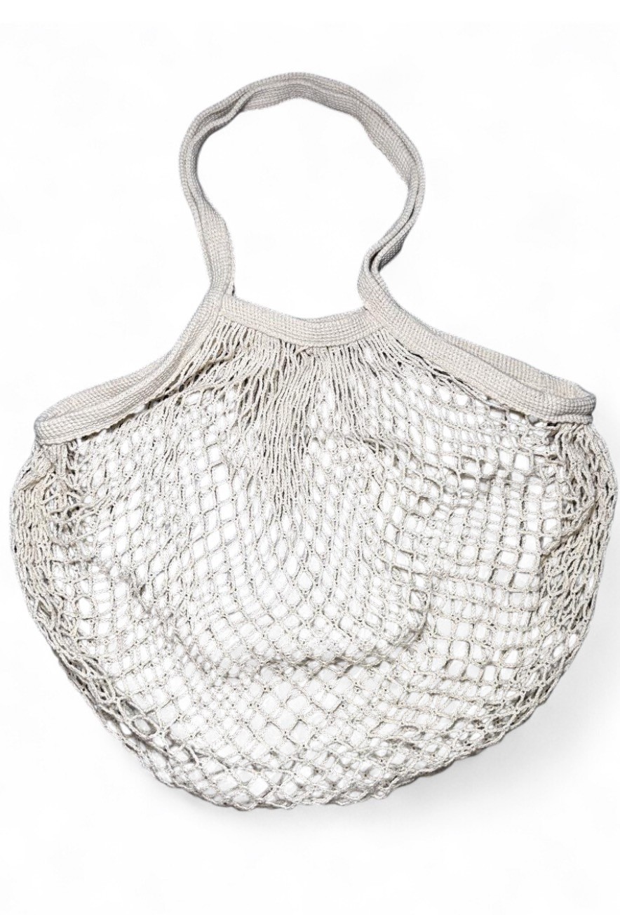 Cotton Mesh Farmers Market Tote Bag Cream Knit Crochet Shopping Beach Grocery