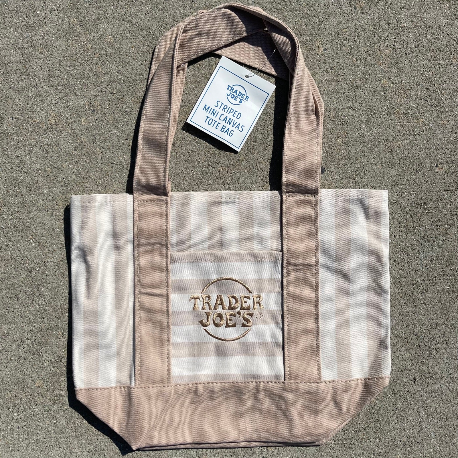 Set of 4! Trader Joe’s Canvas MINI Tote Bags PASTEL STRIPE Blue Green Pink Khaki