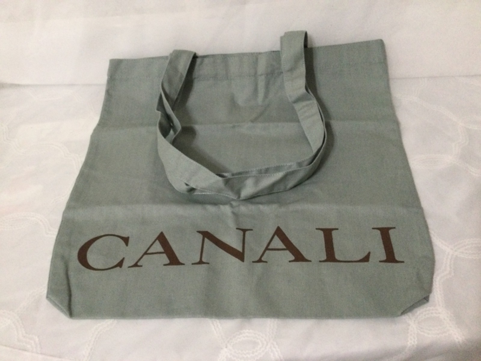 Canali fabric reusable gray shopping tote bag, 16″ x 16″, NEW
