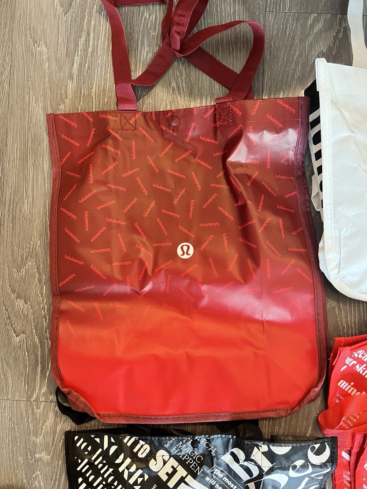 lululemon Reusable Shopping Tote Bag Lot, Multicolor Text, 14x6x16 in