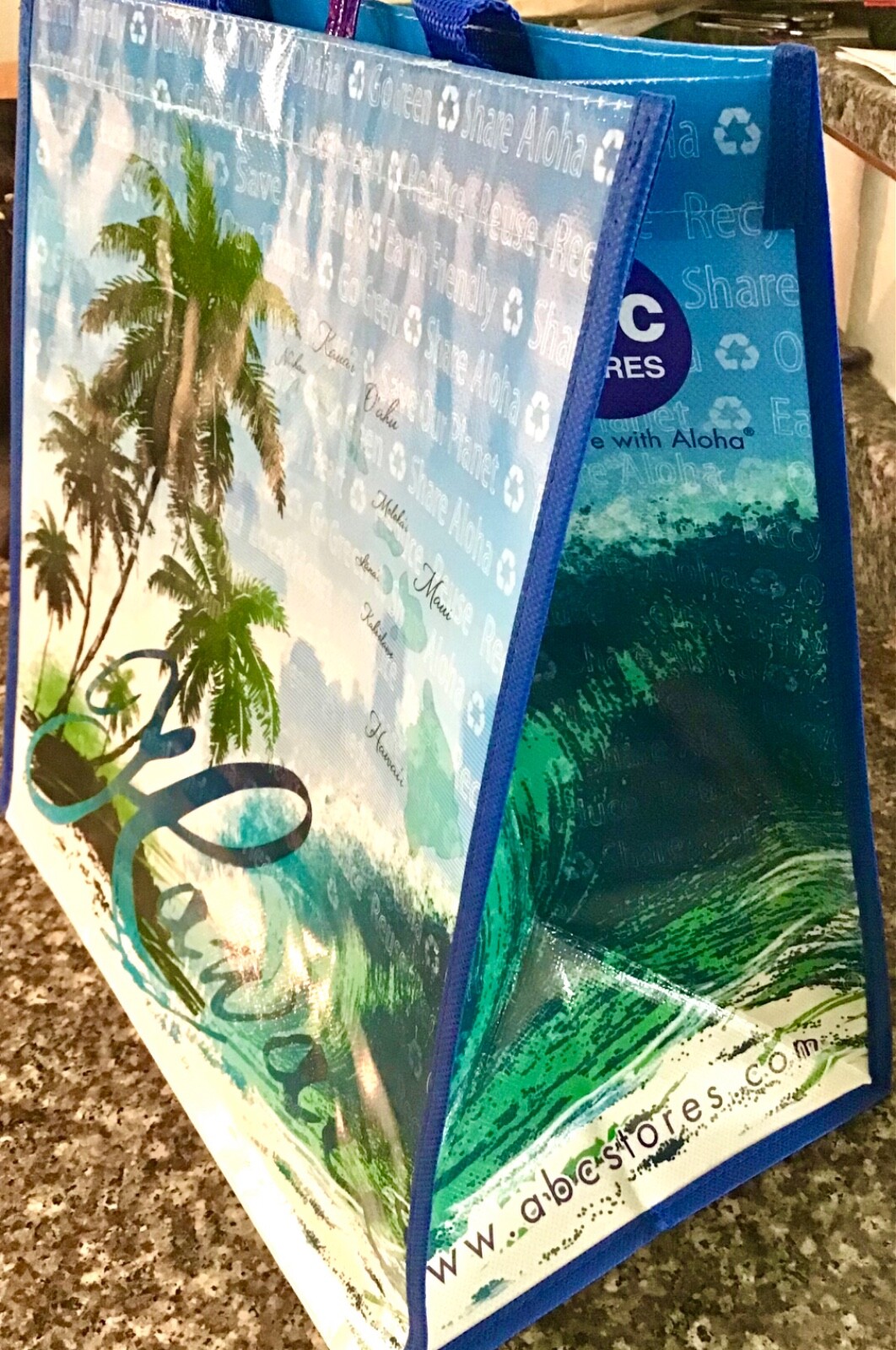 HAWAIIAN WAVE REUSABLE SHOPPING BAG BEACH BAG / BEACH TOTE
