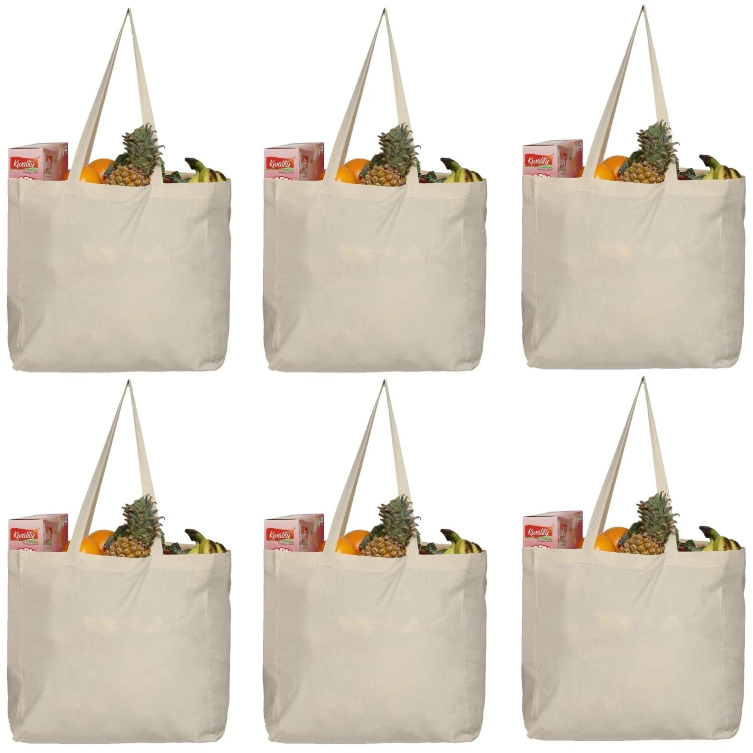 Canvas Reusable Grocery Bags 6 Pack Cotton Tote with Long Handles Large 40 lbs